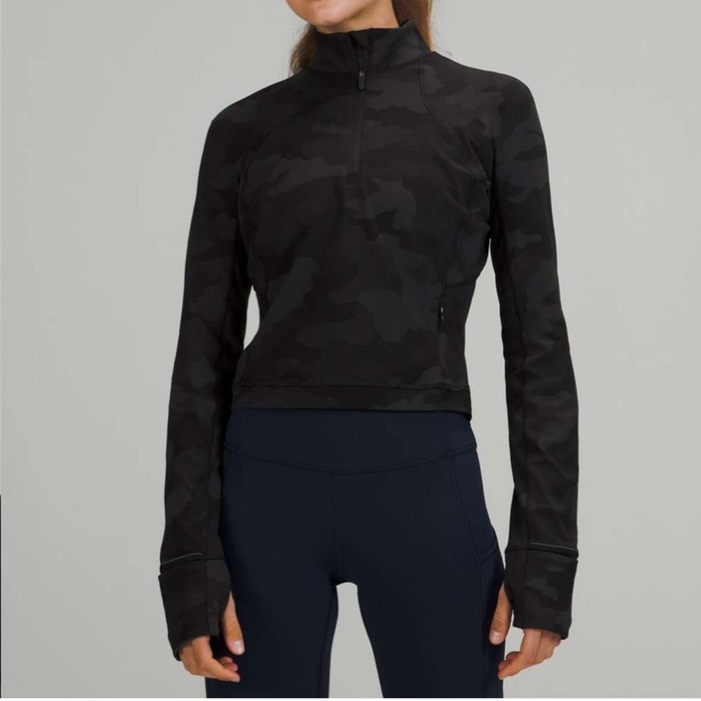 lululemon it’s rulu run cropped half zip in black camo